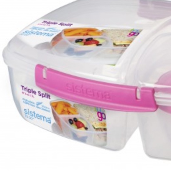 Set of TWO BLUE PINK Sistema Triple Split Lunch Boxes 2L 4 PC Set Each 8 Pieces - Picture 9 of 13